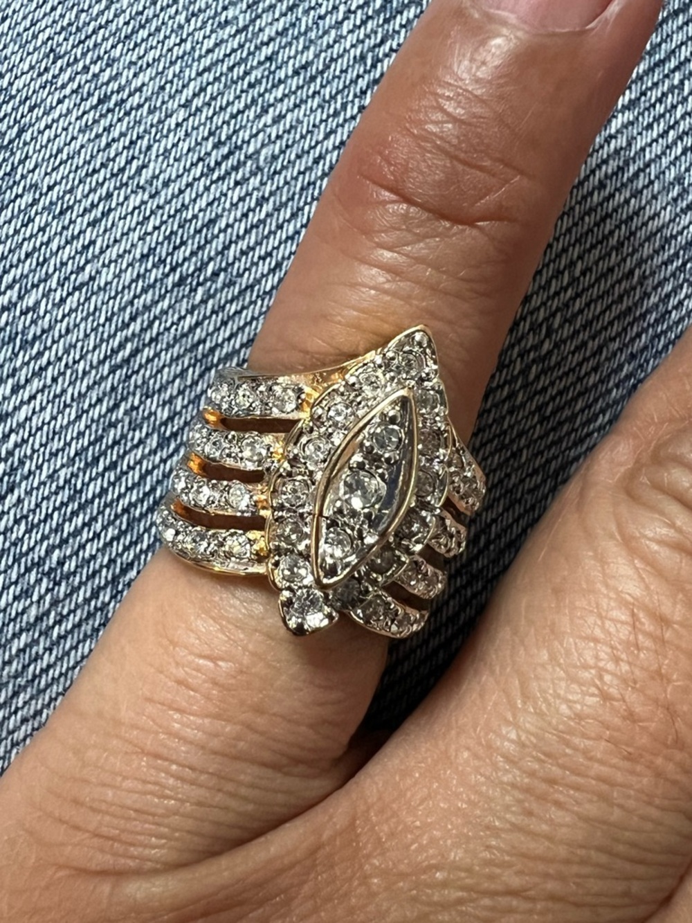 Gold Tone Marquise Cluster CZ Statement Ring 18K HGE Size 4 #43